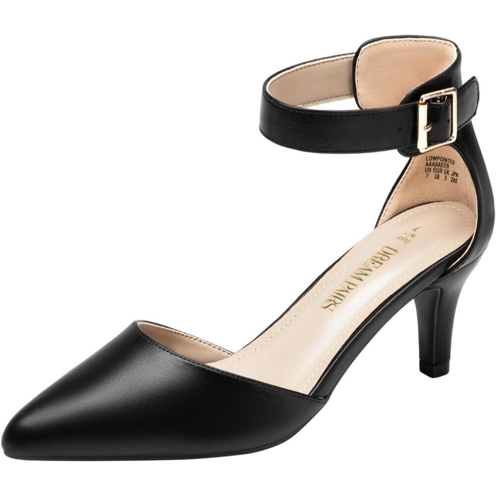 Dream Pairs Women's Black Pu Faux Suede pointed Toe Kitten Heels Pumps Shoes